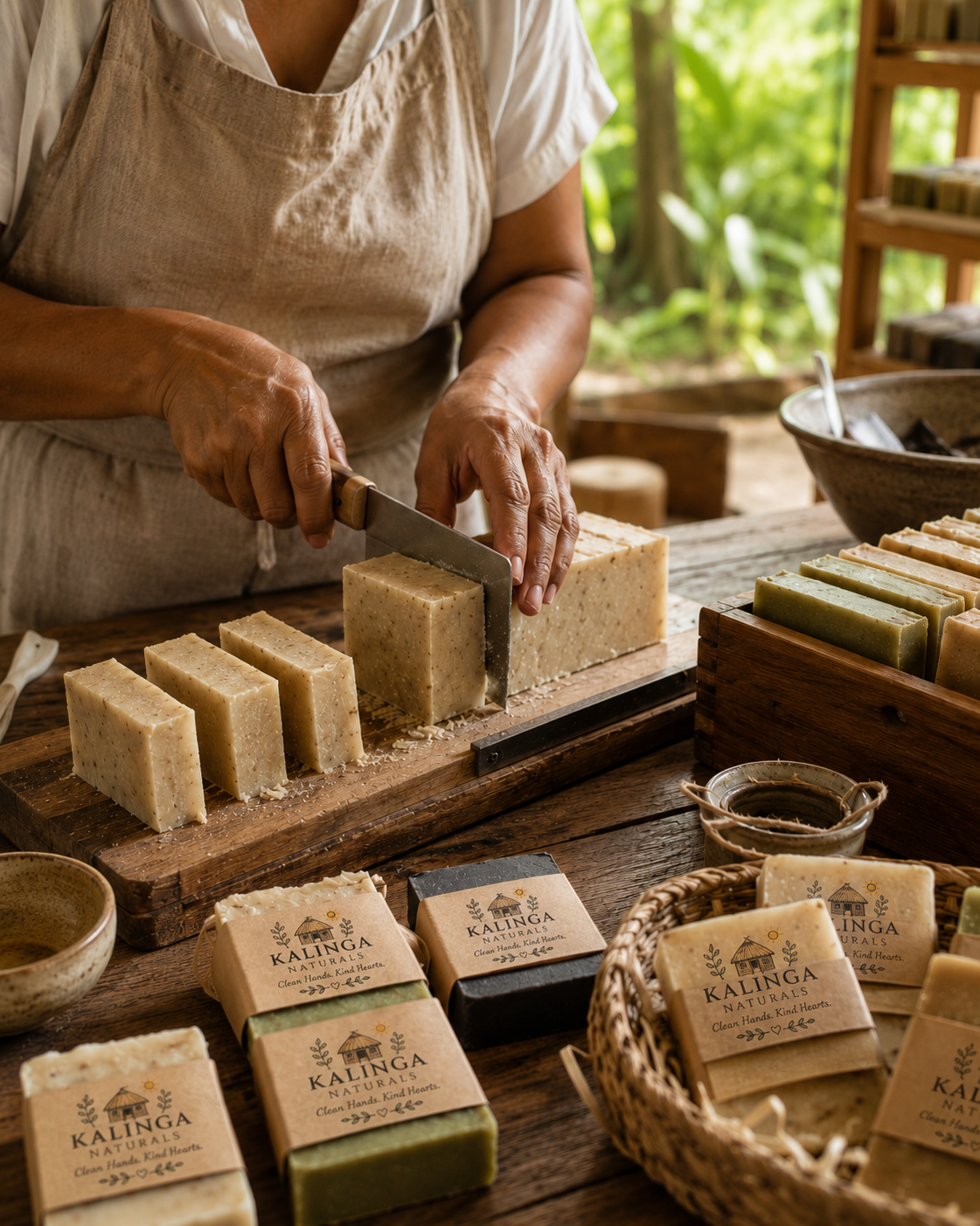 Hands making soap in the Philippines
